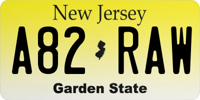 NJ license plate A82RAW