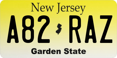 NJ license plate A82RAZ