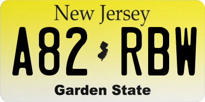 NJ license plate A82RBW