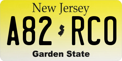 NJ license plate A82RCO