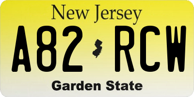 NJ license plate A82RCW