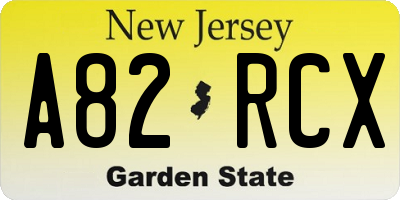 NJ license plate A82RCX