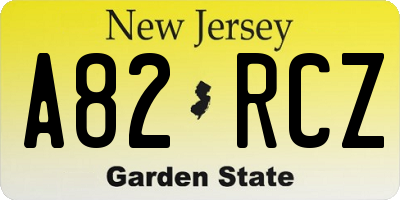 NJ license plate A82RCZ