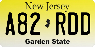 NJ license plate A82RDD