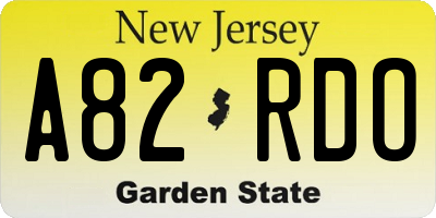 NJ license plate A82RDO