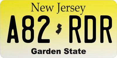 NJ license plate A82RDR