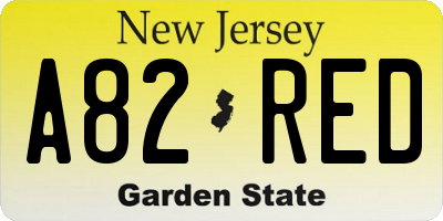 NJ license plate A82RED