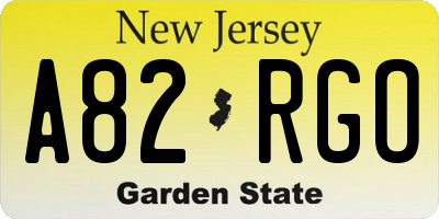 NJ license plate A82RGO