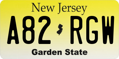 NJ license plate A82RGW