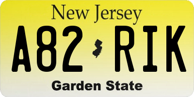 NJ license plate A82RIK