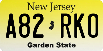 NJ license plate A82RKO