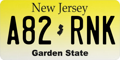 NJ license plate A82RNK