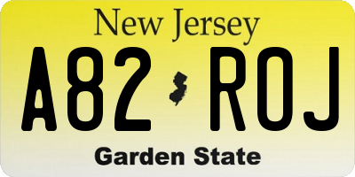 NJ license plate A82ROJ