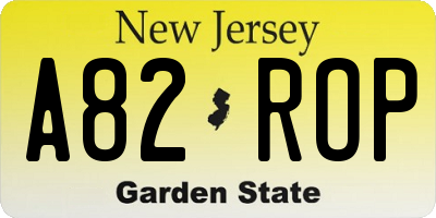 NJ license plate A82ROP