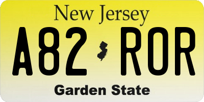 NJ license plate A82ROR