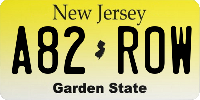 NJ license plate A82ROW