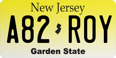 NJ license plate A82ROY