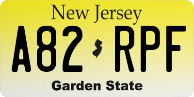 NJ license plate A82RPF