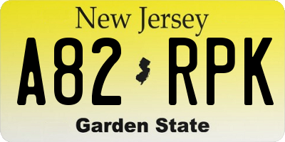 NJ license plate A82RPK