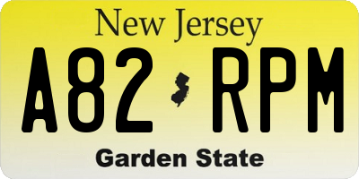 NJ license plate A82RPM