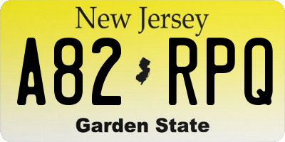 NJ license plate A82RPQ
