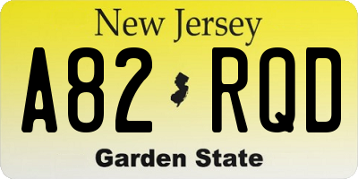 NJ license plate A82RQD