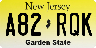 NJ license plate A82RQK