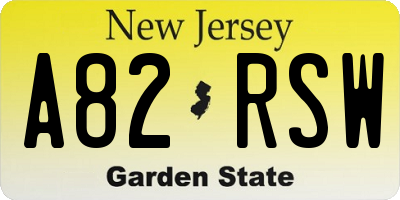 NJ license plate A82RSW