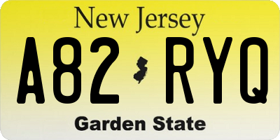 NJ license plate A82RYQ