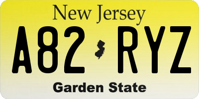 NJ license plate A82RYZ