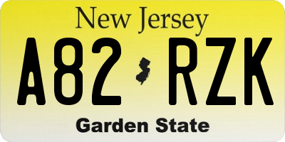 NJ license plate A82RZK