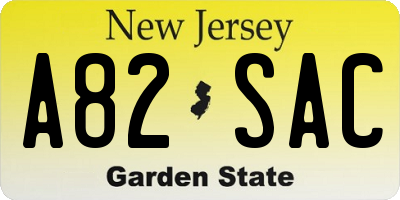 NJ license plate A82SAC