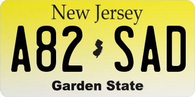 NJ license plate A82SAD