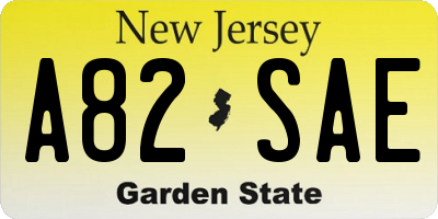 NJ license plate A82SAE