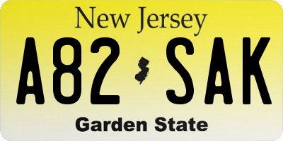 NJ license plate A82SAK
