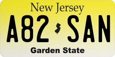 NJ license plate A82SAN