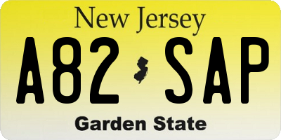 NJ license plate A82SAP
