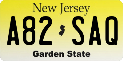 NJ license plate A82SAQ
