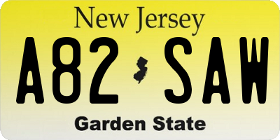 NJ license plate A82SAW