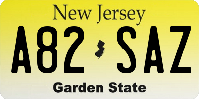 NJ license plate A82SAZ