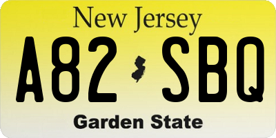 NJ license plate A82SBQ