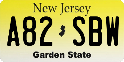 NJ license plate A82SBW
