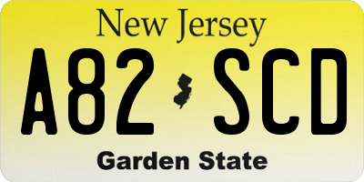 NJ license plate A82SCD
