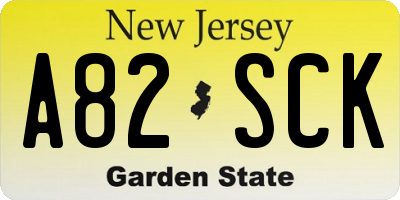 NJ license plate A82SCK