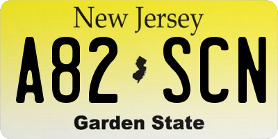 NJ license plate A82SCN