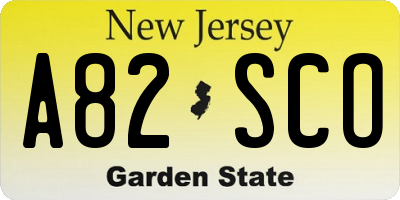 NJ license plate A82SCO
