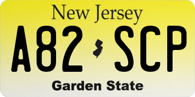 NJ license plate A82SCP