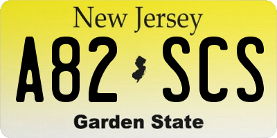 NJ license plate A82SCS