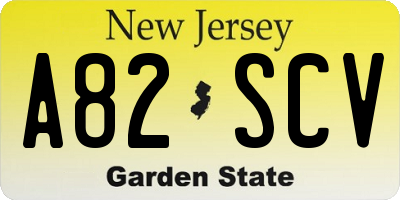 NJ license plate A82SCV