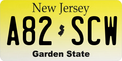 NJ license plate A82SCW